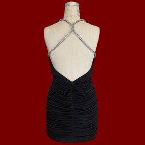 Y2K Rhinestone Backless Party Dress – Vintage 2000s Little Black Dress – Size XS – Sexy Going Out Clubwear – Rare Y2K Fashion