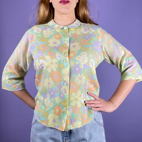 Vintage 60’s Psychedelic Pastel Floral Shirt. - image 1