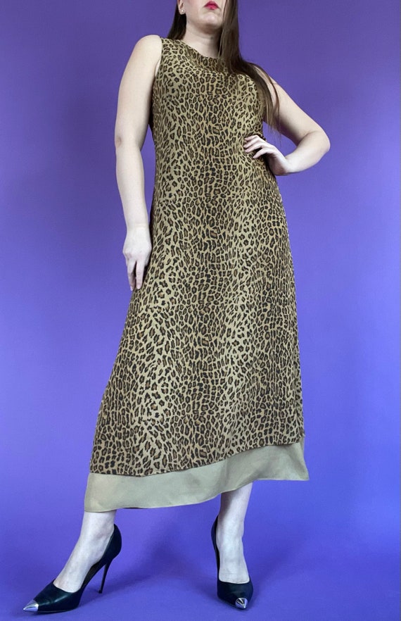 90s Sleeveless Leopard Print Maxi Dress - image 2