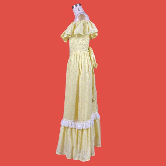 70’s Vintage Pastel Yellow Cottage Core Maxi Dres… - image 9