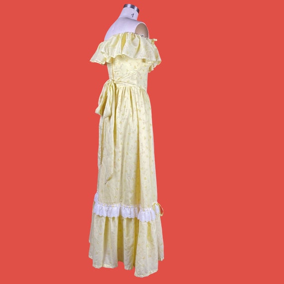 70’s Vintage Pastel Yellow Cottage Core Maxi Dres… - image 8