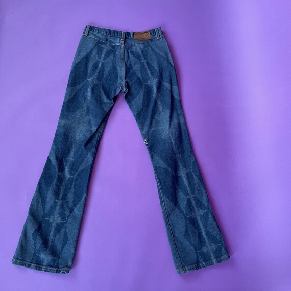 90s Dark Wash Denim Laser Etched Flare Jeans by F… - image 2