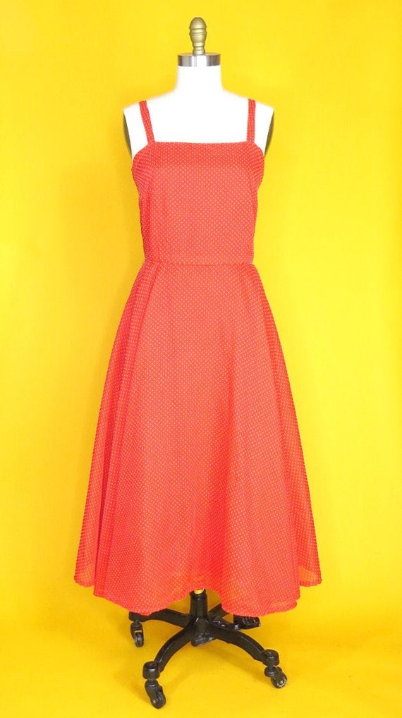 1970s Red Swiss Dot Dress