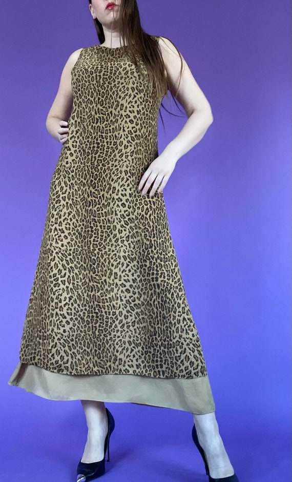 90s Sleeveless Leopard Print Maxi Dress - image 4