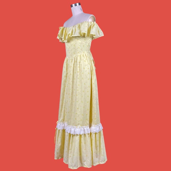70’s Vintage Pastel Yellow Cottage Core Maxi Dres… - image 5