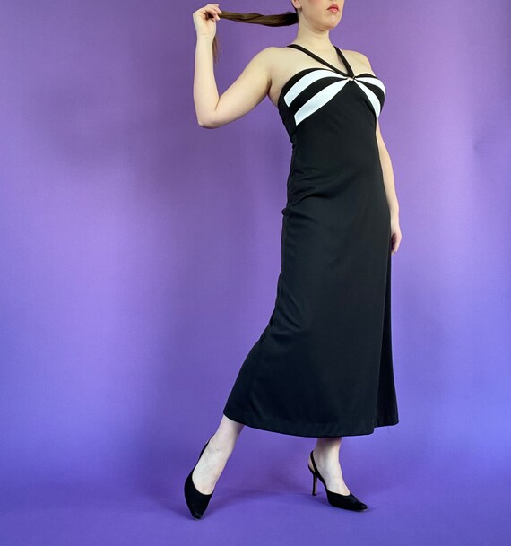 Y2K Black and White Halter Maxi Dress - image 7