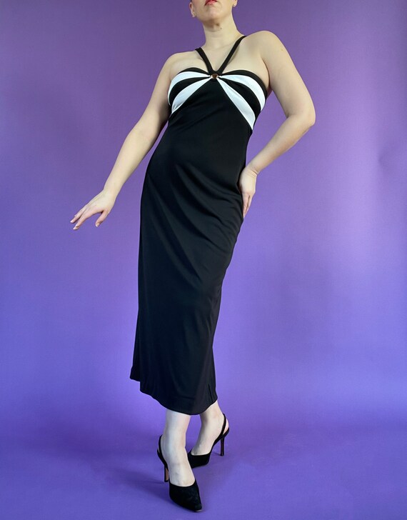 Y2K Black and White Halter Maxi Dress - image 10