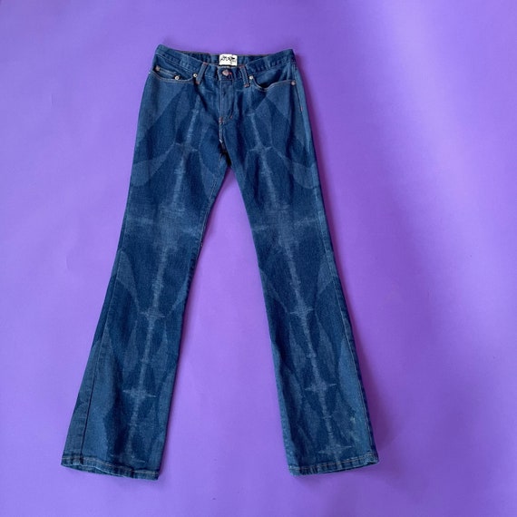 90s Dark Wash Denim Laser Etched Flare Jeans by F… - image 1