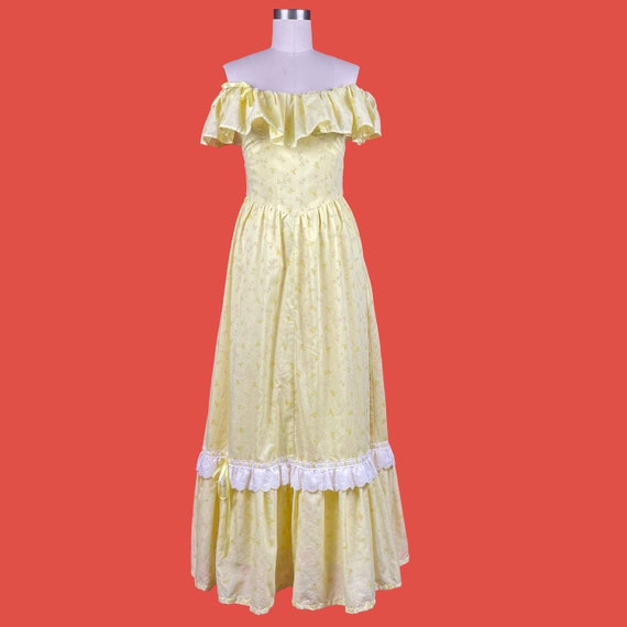 70’s Vintage Pastel Yellow Cottage Core Maxi Dres… - image 2