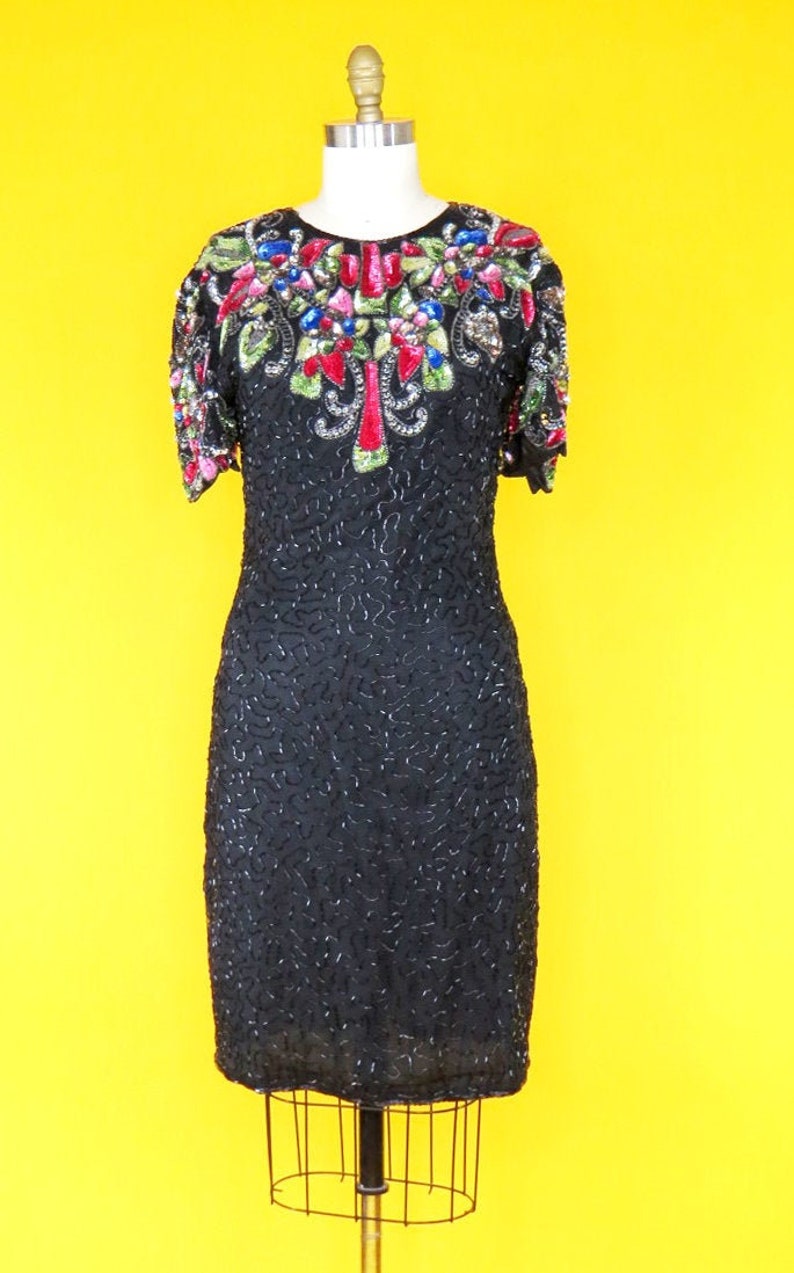 Vintage 1980s Beaded Cocktail Dress image 1