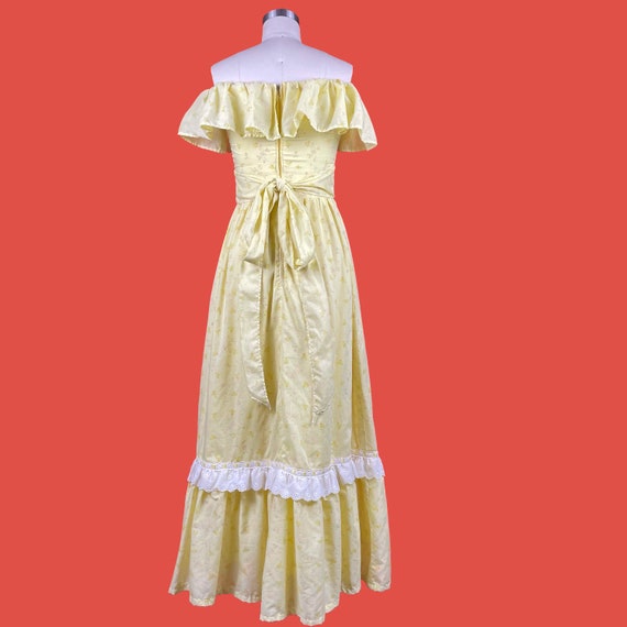 70’s Vintage Pastel Yellow Cottage Core Maxi Dres… - image 4