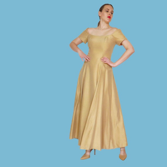 Vintage 70's Golden Taupe Evening Dress - image 1