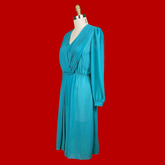 70’s Sheer Teal Pleated Bodice Dress - image 2