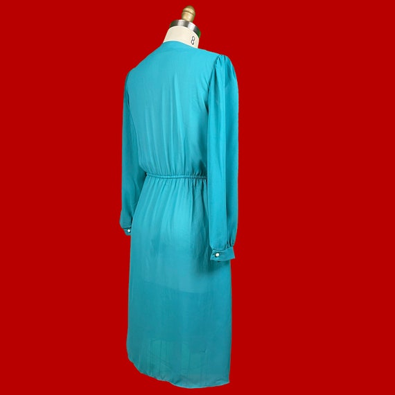 70’s Sheer Teal Pleated Bodice Dress - image 6