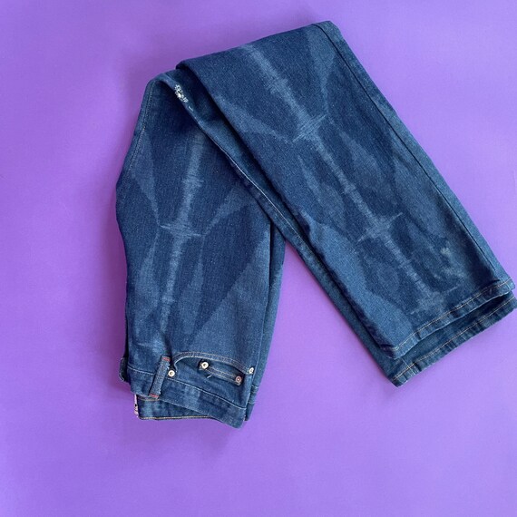 90s Dark Wash Denim Laser Etched Flare Jeans by F… - image 3