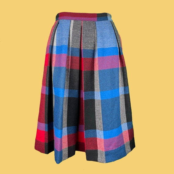 70's Blue, Red, Grey, and Black Tartan Skirt
