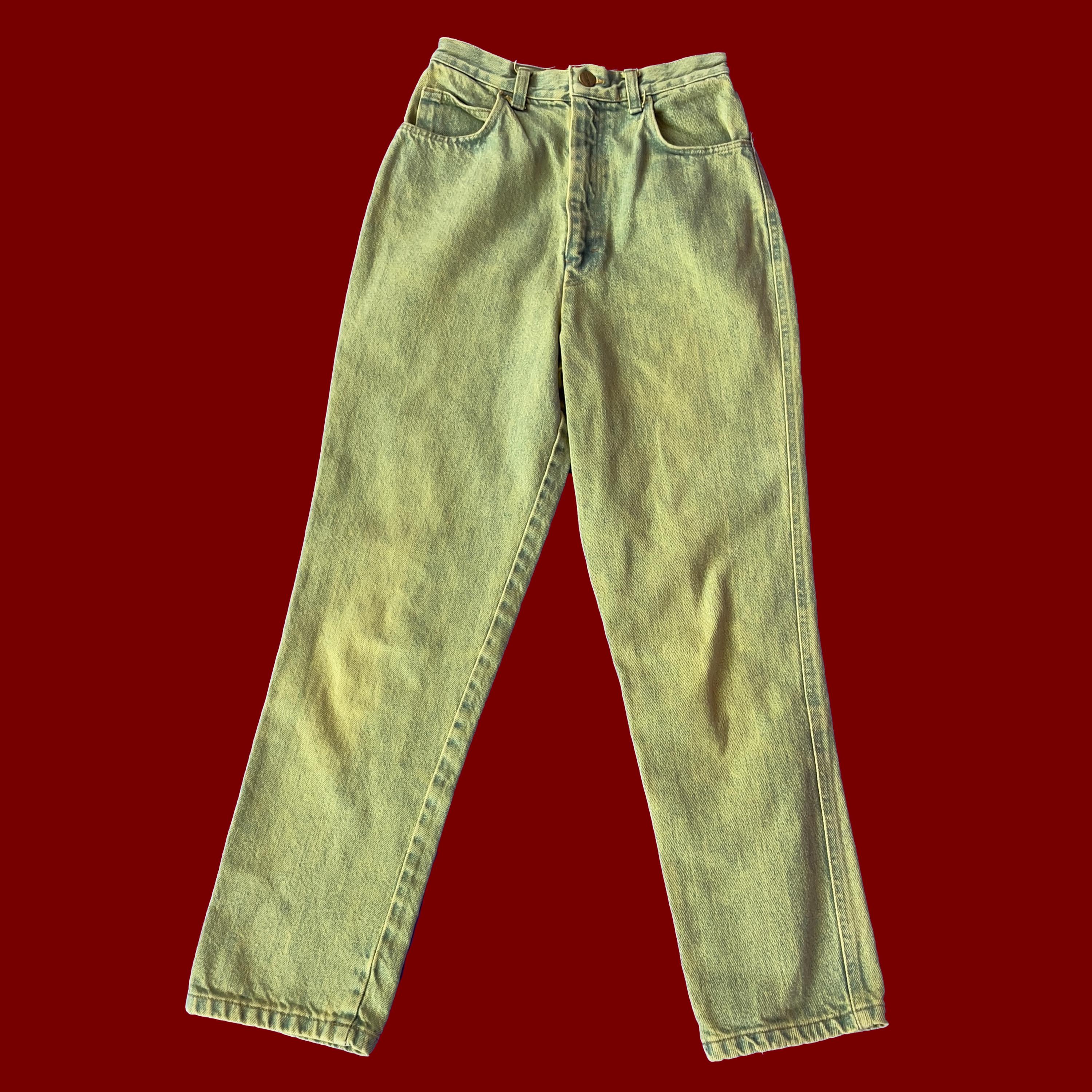 Vintage 80s Green Acid Wash Jeans – High-waisted Cotton Denim, XS