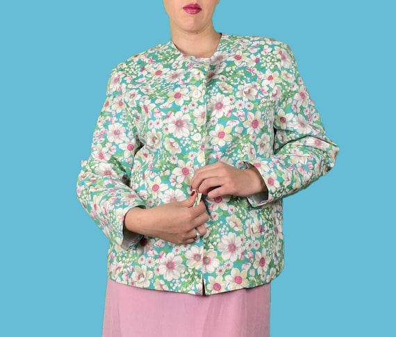 80s Vintage Pastel Floral Jacket - image 1