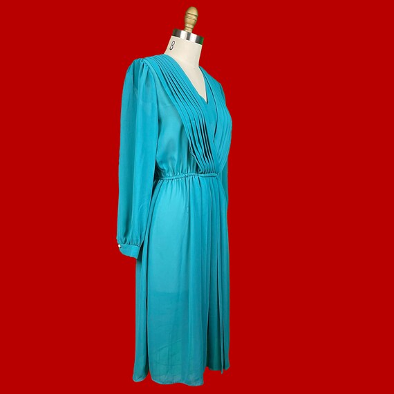 70’s Sheer Teal Pleated Bodice Dress - image 8
