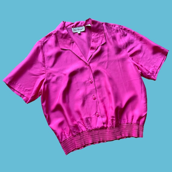 80’s Vintage Hot Pink Silk Blouse - image 1