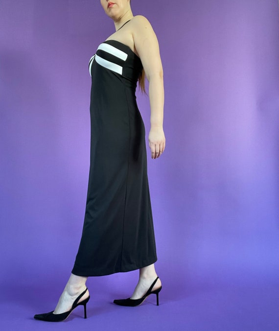 Y2K Black and White Halter Maxi Dress - image 9