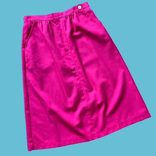 Vintage 80's Hot Pink Straight Skirt with Elastic Waist & Pockets