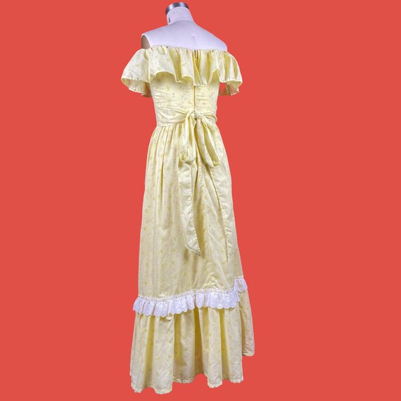 70’s Vintage Pastel Yellow Cottage Core Maxi Dres… - image 7