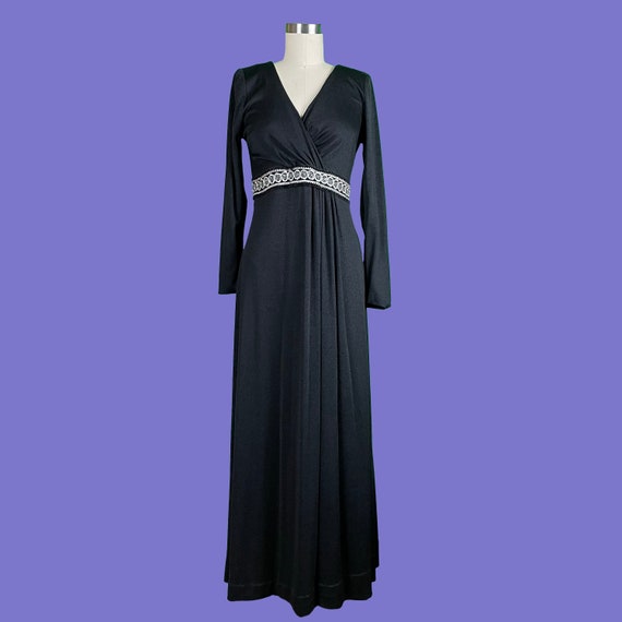 Vintage 60's Black Empire Waist Dress with Decora… - image 1