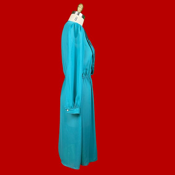 70’s Sheer Teal Pleated Bodice Dress - image 7