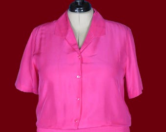 Camicetta vintage in seta rosa shocking anni '80 – Camicia Femme Power, taglia M/L