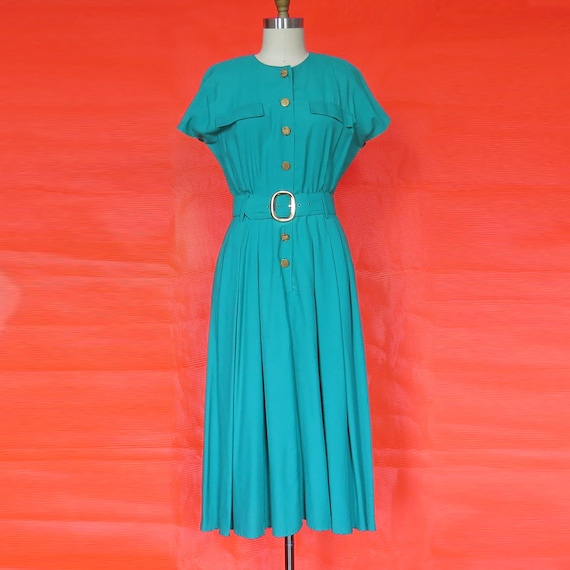1980s Vintage Teal Day Dress