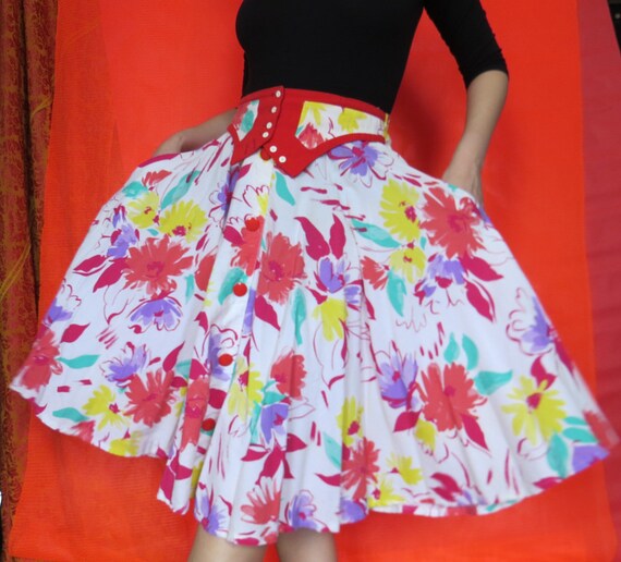 1980s Vintage Floral Print Skirt