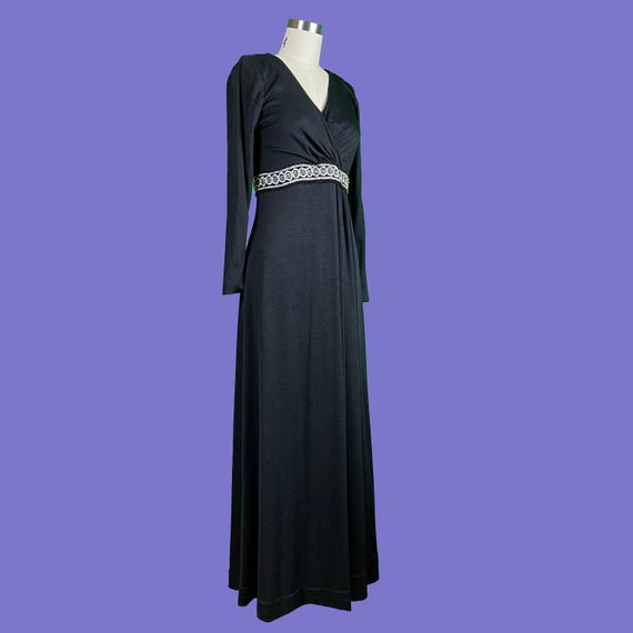 Vintage 60's Black Empire Waist Dress with Decora… - image 8