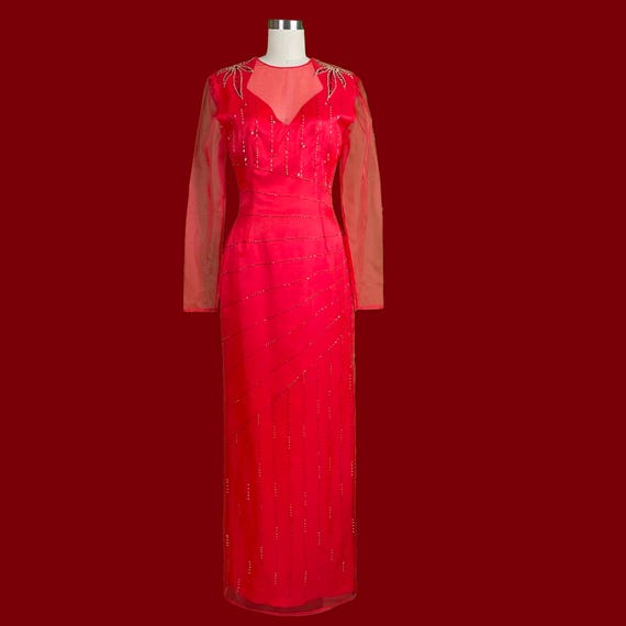 bright red formal dress long red formal dresses Bright Red Long Sleeves V-neck High Slit Formal Dresses , CP0034 Custom Size(leaving a note) / Custom Color(leaving a note)-parroquiadesanalbertomagno.com