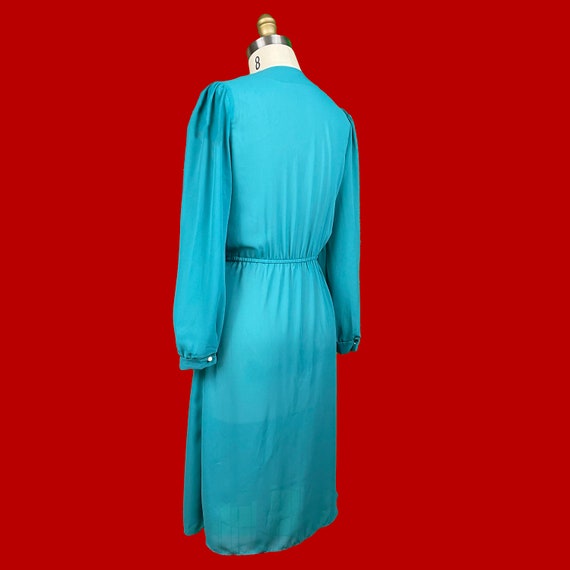 70’s Sheer Teal Pleated Bodice Dress - image 4