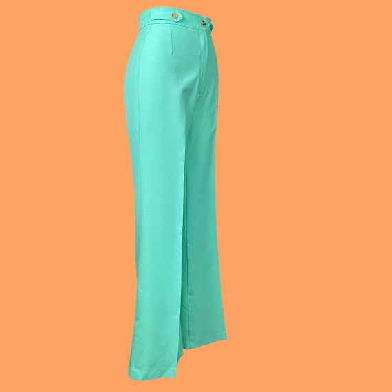 Vintage 70's Sea Foam Green Bell Bottoms - image 8