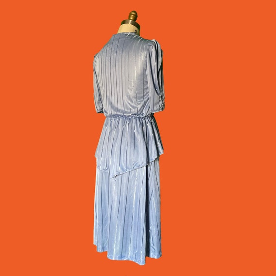 80's Metallic Stripe Periwinkle Peplum Party Dress - image 8