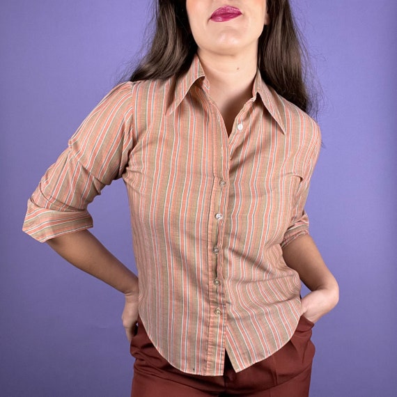 70’s Vintage Earth Tone Striped Shirt by Currants - image 1