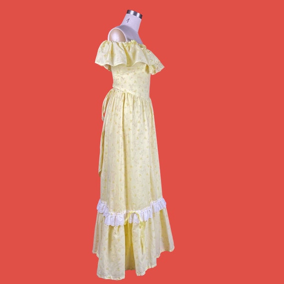 70’s Vintage Pastel Yellow Cottage Core Maxi Dres… - image 6