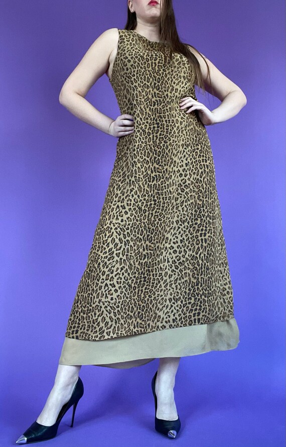 90s Sleeveless Leopard Print Maxi Dress