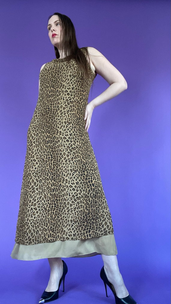 90s Sleeveless Leopard Print Maxi Dress - image 5