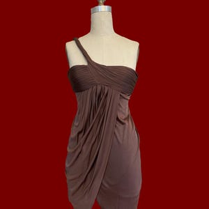 Vintage Y2K BCBG Chocolate Brown One-Shoulder Draped Mini Dress – Size XXS