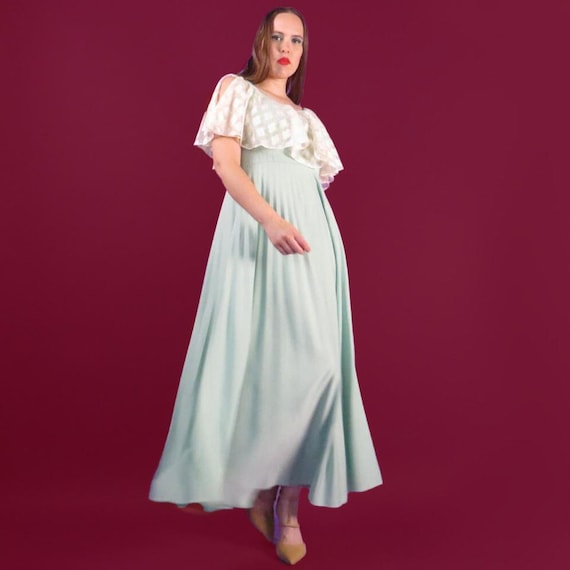 Vintage 70s Seafoam Green Lace Maxi Dress - Size M, Boho Gown Vintage 70s Seafoam Green Lace Maxi Dress - Size M, Boho Gown