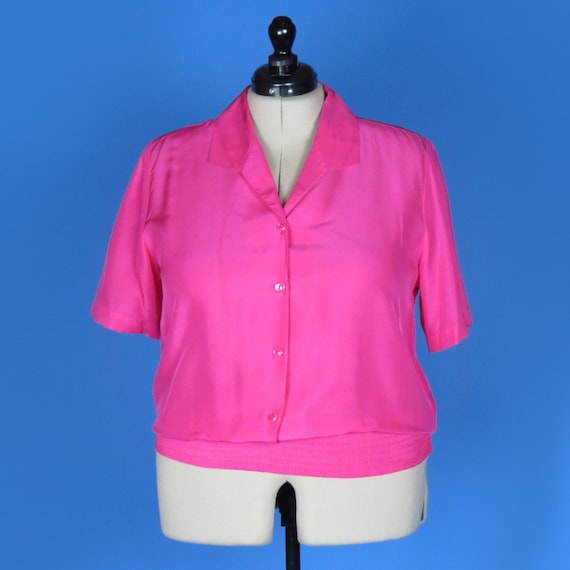 80’s Vintage Hot Pink Silk Blouse - image 3