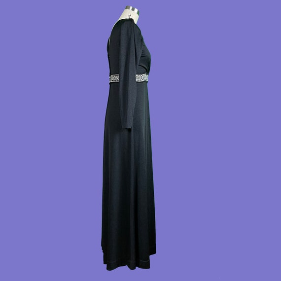 Vintage 60's Black Empire Waist Dress with Decora… - image 7