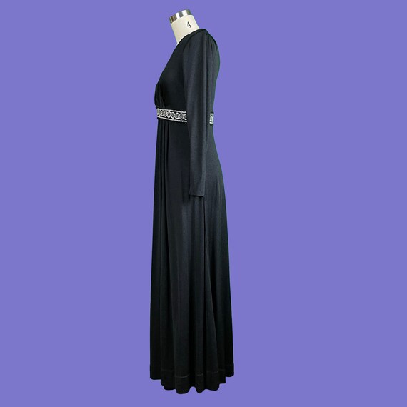 Vintage 60's Black Empire Waist Dress with Decora… - image 3