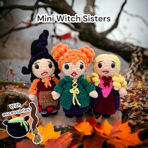Low Sew Mini Witch Sisters Doll with accessories | Amigurumi | Crochet Doll Pattern