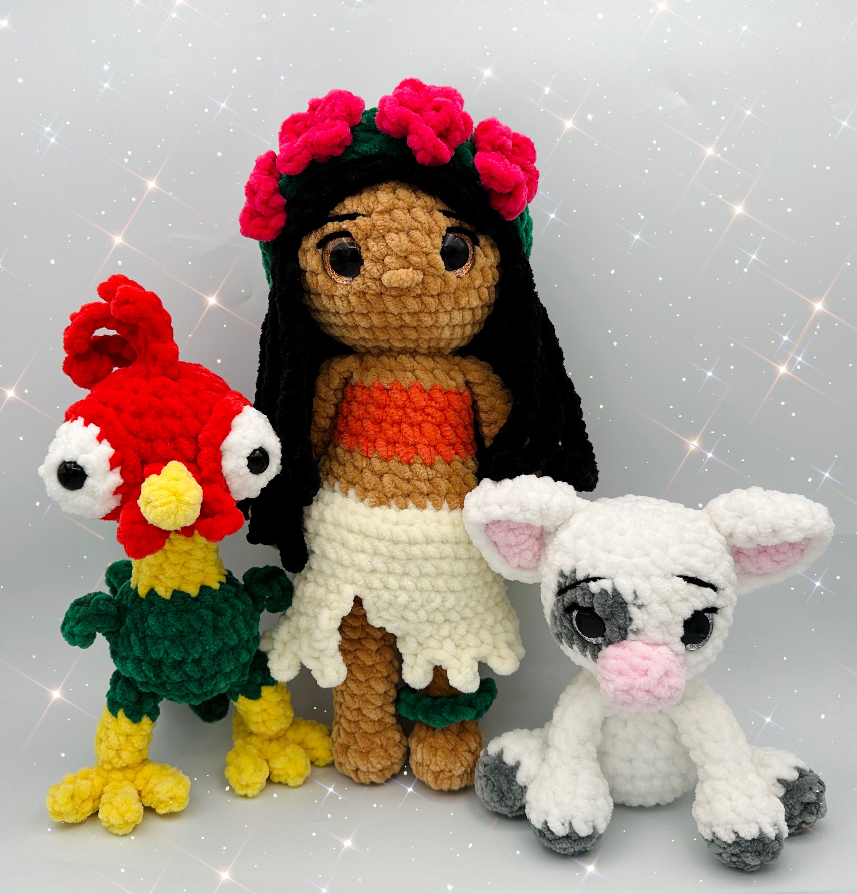 Oceaanprinses en vriendenbundel | Amigurumi | Gehaakt poppenpatroon | Gehaakt varken, gehaakte haan | Haak