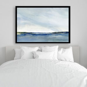 New England Memories II, print of original painting, blue marsh and shore seascape  --  The Painted Life Studio