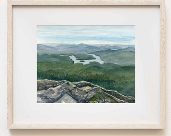 Lake Placid from Whiteface Mountain Watercolor Art Print:  Adirondack Summit
